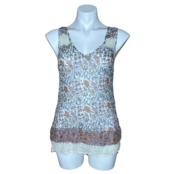 Lucky Brand Sheer Floral Summer Lightweight Floral Lace Trim V-Neck Tank Top - Picture 2 of 6